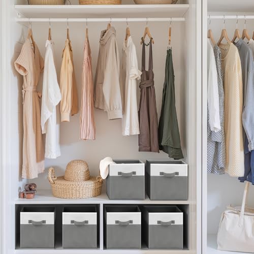 Cupic Cupid 11 Inch Storage Cube, Fabric Cube Storage Bin with Handles, Storage Cube Organizer for Clothes and Toys, Collapsible Cube Bins for Closet, Shelves, Nursery, 6-Pack, Gray and White - color: Gray and White, size: 11 Inch
