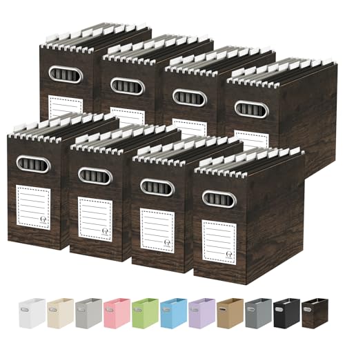Oterri Cardboard File Organizer Box for Hanging File Folders Letter Size,File Box for Computer Desk,File Cabinet,Working Home,Office,Classroom (Brown Wood Grain Print, Letter Size - 8 Packs) - color: Brown Wood Grain Print, size: Letter Size - 8 Packs