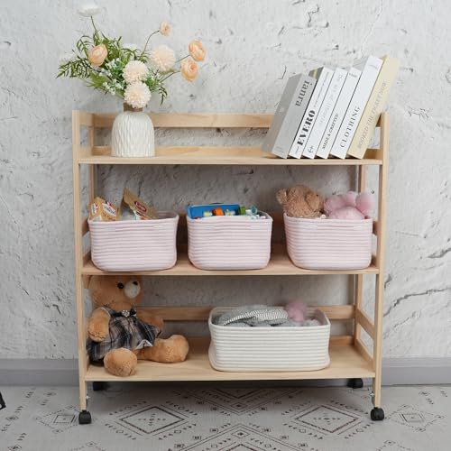 XUANGUO Small Woven Storage Baskets 12“X8”X5“ Decorative Rope Bins for Organizing Shelves, Closets, and Toys, Empty Gift Baskets, Cute Organizer Basket for Home and Office (pink, regular) - color: pink, size: regular