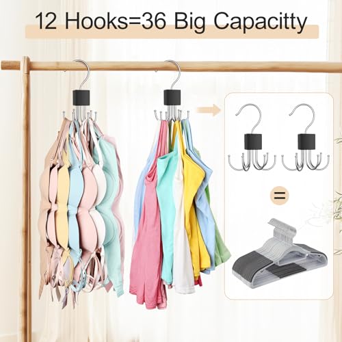 2 Pack Tank Top Hanger, Bra Hangers for Closet Organizer Max 36 Storage Capacity, Space Saving 360°Rotatable Metal Bra Organizer, Closet Organizers and Storage for Tank Top, Bras, Scarf, Purse etc.