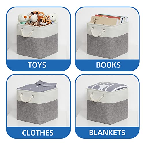 Temary Fabric Storage Baskets for Organizing, Grey Basket for Shelves, Collapsible Baskets with Handles for Shelves, Home, Closet (White&Gray) - color: white&grey, size: 11"L x 11"W x 11"H