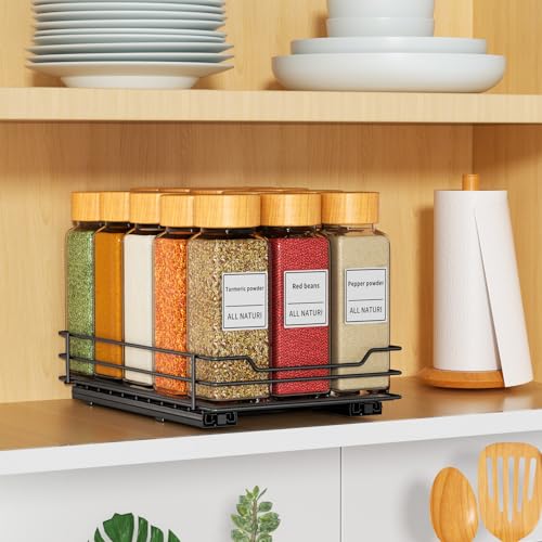 RCHYFEED Pull Out Spice Rack Organizer for Cabinet,Slide out Spice Organizer for Inside Cabinets,Heavy Duty Spice Organization for Kitchen and Pantry,Seasoning,Sauces(1-Tier,6.5" Wx10.5 Dx2.5 H) - size: 1 Tier-6.5''Wx10.5''Dx2.5''H