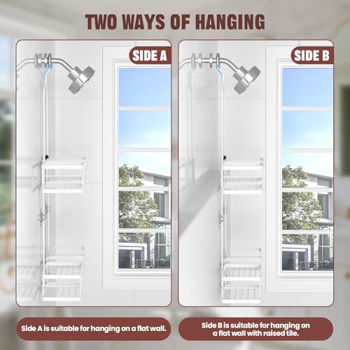 REINHARDT Adjustable Shower Caddy Hanging Rustproof Shower Caddy for Handheld Showerheads, Shower Organizer with Hooks Soap Holder Toothbrush Holder, Anti-Swing Shower Rack Bathroom Accessories, White - color: White