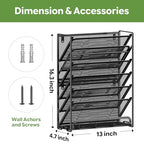 Ekisemio 7-Tier Wall File Organizer, Hanging Mesh File Holder with 4 Hooks, Sturdy Metal File Rack for Desk or Wall, Home Office Storage, Black