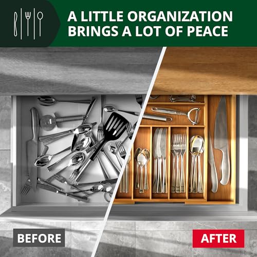 ROYAL CRAFT WOOD Luxury Bamboo Kitchen Drawer Organizer - Silverware Organizer, Utensil Holder & Cutlery Tray Drawer Dividers for Flatware (9 Slot, Natural) - color: Natural, size: 9 Slot