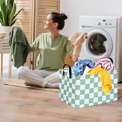 MAIZMZ Sage Checkered Storage Basket Baby Toys Organizer Bins Decorative Gifts Bakset Waterproof Nursery Hamper Women Storage Cube Kids Laundry Basket for Home/Dorm/Kitchen/Pet/Office/Closet/Shelf/ - color: Sage Green