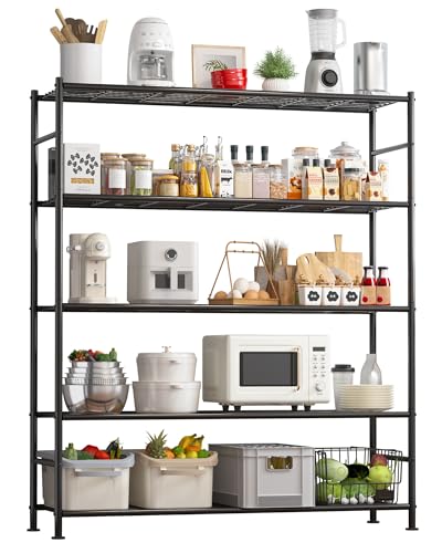Sakugi Storage Shelves - 5 Tier Shelf Organizer, Sturdy Metal Garage Shelving with Adjustable Leveling Feet, Space-Saving Shelves Organizer for Pantry, Laundry, Kitchen (47" x 12" x 60", Black) - color: Black, size: 47.0W x 12.0D x 60.0H (5T)