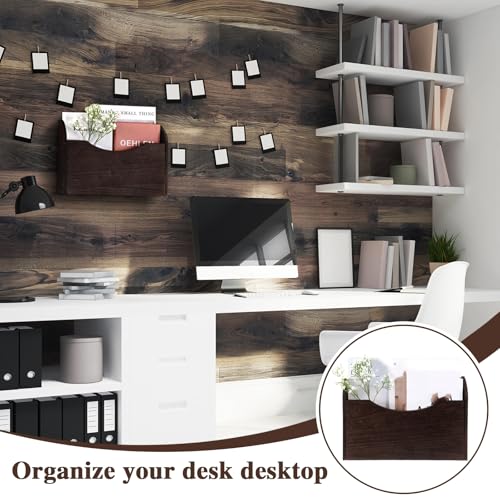 Suzile Wall Mounted File Holder Wood Magazine Holder Wall Hanging File Organizer for Office Mail Magazine Letter Paper Folder Organization (Brown)