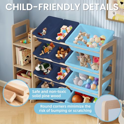 Toy Storage Organizer - Toy Organizers and Storage with Bookshelf, Toy Storage Shelf with 3 Shelves and 12 Storage Bins, Kids Bookshelf and Toy Storage for Kids Room, Playroom, Bedroom, Nursery, Blue - color: Blue, size: 42.2 inches (L) x 11 inches (W) x