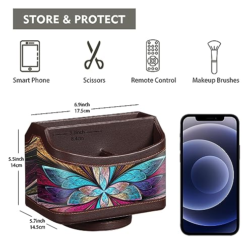 Fanousy 360° Rotating Remote Control Holder, PU Leather TV Remote Caddy Organizer Basket Storage Box with 5 Compartments for Pen, Pencil, Art Supplies, Makeup Brush, Office Desk Table Accessories - color: Butterfly