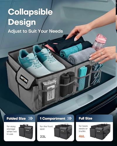 HOTOR Trunk Organizer for Car - Car Organizer, Foldable Trunk organizer for SUVs & Sedans, Sturdy Organization for Car Accessories, Tools, Sundries, Grey, 2 Compartments, 21.3"×12.6"×10.6" - color: Grey, size: Medium (2 Compartments)