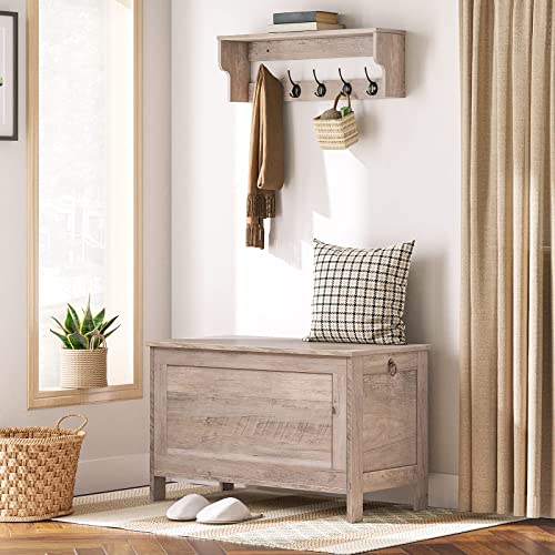 HOOBRO Toy Box, Retro Wooden Look Storage Chest with Safety Hinge, Entryway Storage Bench Supports 220 lb, 29.9 x 15.7 x 18.9 Inches Toy Chest Organizer, Easy Assembly (Greige) BG75CW01G1 - color: Greige, size: 29.9x15.7x18.9 Inch