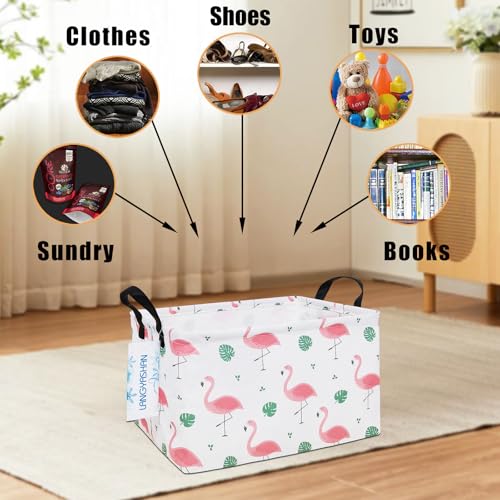 LANGYASHAN Rectangular Storage Bin Collapse Canvas Fabric Cartoon Storage Basket with Handles for Organizing Home Kitchen Boys and Girls Toys Office Closet Shelf Baskets(Rec Leaf Flamingo) - color: Rec Leaf Flamingo