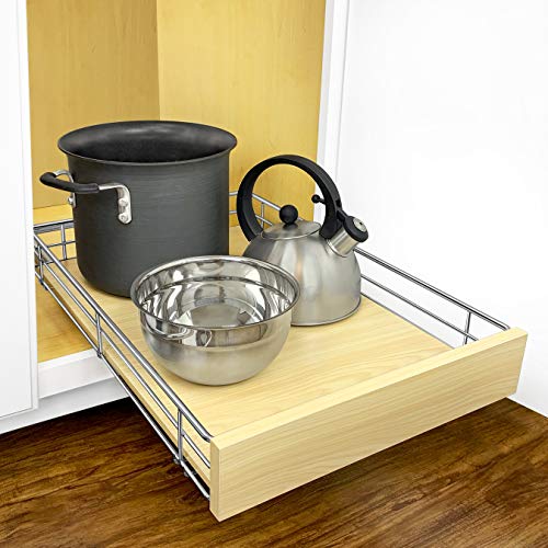 LYNK PROFESSIONAL® SELECT™ Slide Out Cabinet Organizer Pull Out Drawer, 14" x 21" Pull Out Cabinet Organizer – Pull Out Shelves for Kitchen Cabinets – Roll Out - Lifetime Ltd. Warranty, Wood Chrome - size: 14" W x 21" D - 1 Tier