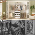 Aheaplus Closet System, 4-9Ft Closet Organizer with 4 Wooden Drawers, Wood Closet Organizer System with Tower, Walk-in Closet Organizer Wardrobe Clothes Rack with 4 Hanging Rods, Garment Rack, White - color: White