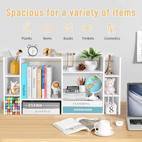 YIGANG Desk Shelf Organizer, 3-Tier Desktop Bookshelf for Computer Desk, Small Tabletop Hutch Storage Rack, Wood Office Supplies Organizer for Dorm, Home & Student (29 Inch Wide)，White
