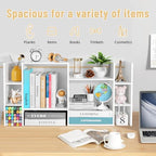 YIGANG Desk Shelf Organizer, 3-Tier Desktop Bookshelf for Computer Desk, Small Tabletop Hutch Storage Rack, Wood Office Supplies Organizer for Dorm, Home & Student (29 Inch Wide)，White