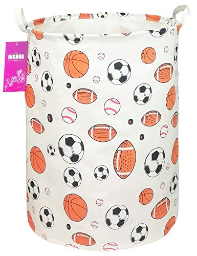 Laundry Hamper Large Canvas Fabric Lightweight Storage Basket/Toy Organizer/Dirty Clothes Collapsible Waterproof for College Dorms, Boys and Girls Bedroom,Bathroom(Ball game) - color: Ball game