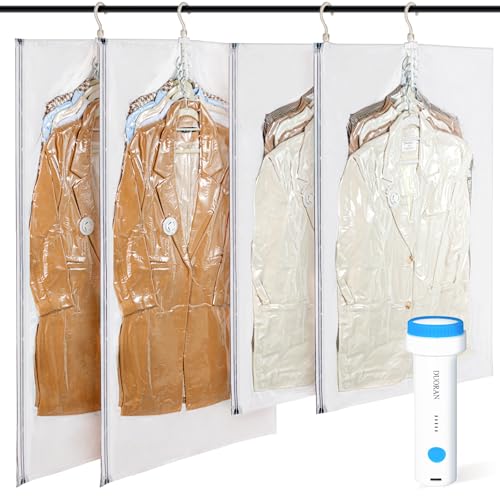 Hanging Vacuum Storage Bags with Electric Pump – 4-Pack Hanging Vacuum Seal Bags for Clothing, Space-Saving Compression Bags for Suits, Jackets, Travel Wear, Winter Coats & Outerwear - size: 4 Combo-EPump