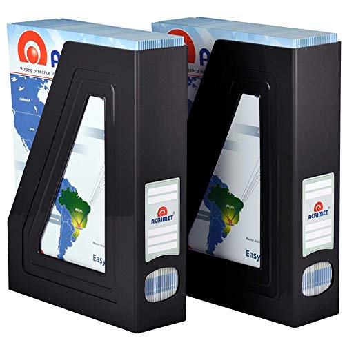 Acrimet Magazine File Holder Bin Storage, Vertical Rack for Documents, Folders and Mail, Durable Plastic Desk Organizer for Office & Home (Black Color) (2 Pack) - color: Black Color