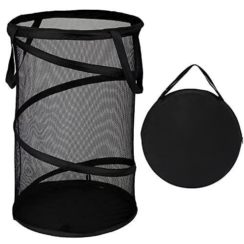 BATTOO Collapsible Laundry Basket Foldable Mesh Pop Up Hamper with Handles for Laundry Room, Bathroom, Kids Room, College Dorm, Travel, Storage Organizer Black - color: Black, size: 13 x 23.7 inch