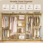 ONBRILL F5 Extra Large Industrial Pipe Clothing Rack, Freestanding Portable Closet Organizer System with Shelves & Hanging Rods, 88.6'' Wide Heavt Duty Clothes Rack, Max Load 1300lbs, Gold - color: Gold