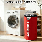 A large 90 liter laundry basket that can be folded for easy carrying. Suitable for bathrooms, laundry rooms, and travel (Red) - color: Red