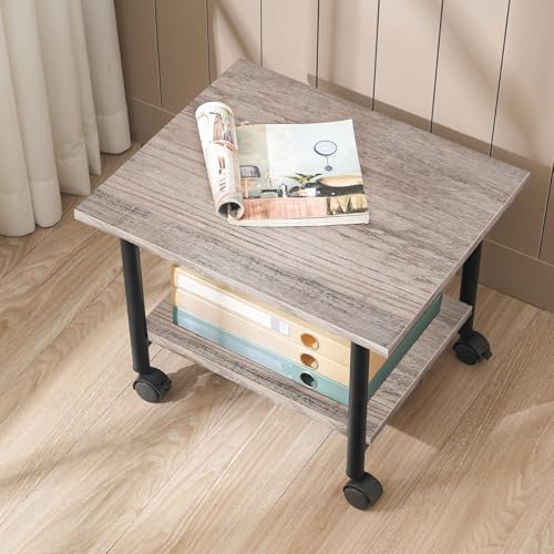HOOBRO Printer Stand, 2-Tier Industrial Under Desk Printer Cart with Shelf, Mobile Heavy Duty Storage Rack on Wheels for Home, Office, Grey and Black BG02PS01G1 - color: Grey + Black, size: 15.7'' x 19.1''x 14.4''