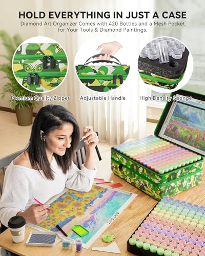 ARTDOT 420 Slots Storage Container for Diamond Painting Kits for Adults,Portable Diamond Painting Storage Box with Accessories and Tools - color: Green, size: XX-Large