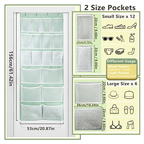 18 Pockets Over the Door Organizer with 4 Kind Pockets,Behind Door Shoes Rack,Back of Closet Storage Organization for Socks,Hat,Underwear,Luggage Packing,Hanging Holder Shelf in Home Dorm,Travel,Green - style: Large-Green: Pack of 1