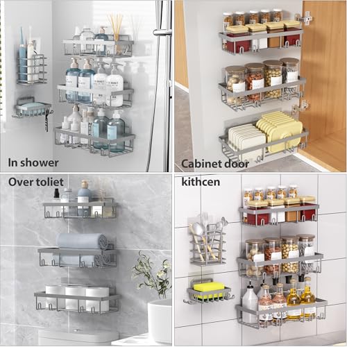 Liuoud 5 Pack Shower Caddy Organizer Rack Shelf for Inside Shower, Self Adhesive Bathroom Wall Storage Basket Rustproof Stainless Steel Large Capacity Shampoo Holder, Grey - color: Grey