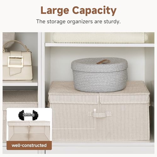 StorageWorks Extra Large Storage Bins with Lids, 55L Decorative Organizer with Divider Board, Fabric Boxes with Handles, Khaki and Beige Stripes, 2-Pack - color: Khaki and Beige Stripes, size: Jumbo