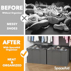 SpaceAid Shoe Organizer for Closet, 2 Pack Foldable Shoe Storage Containers Baskets Boxes Bins w/Adjustable Dividers, Fits 16-32 Pairs, Grey - color: Grey