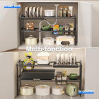 Mustorn Pots and Pans Organizer Under Cabinet, Expandable 2 Tier Under Sink Organizers Storage Adjustable Height Kitchen Pot and Pan Lid Holder Rack with 6 Dividers(4panels,2baskets,1 Pot rack,Black) - size: 4panels &2baskets &1 pot rack-2 Tier