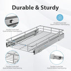 ZOINLIY Pull Out Cabinet Organizer, Versatile Slide Out Kitchen Organizers and Storage,Heavy Duty Drawer Cupboard Storage Basket, Smooth Sliding, Chrome Finish,11.8" W x 21" D - size: 11.8”W x 21”D (Outside Dimensions)