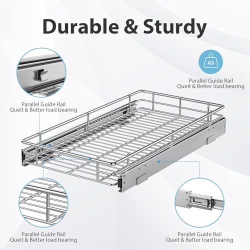 ZOINLIY Pull Out Cabinet Organizer, Versatile Slide Out Kitchen Organizers and Storage,Heavy Duty Drawer Cupboard Storage Basket, Smooth Sliding, Chrome Finish (24.8 * 21inch) - size: 24.8”W x 21”D (Outside Dimensions)