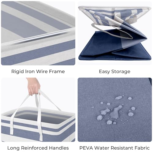 HomeHacks 2-Pack Large Laundry Basket, Waterproof, Freestanding Laundry Hamper, Collapsible Tall Clothes Hamper with Extended Handles for Clothes Toys in the Dorm and Family (Blue, 100L) - color: Blue, size: 100L
