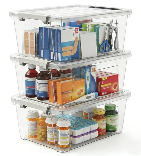 WYT 8-Quart Clear Plastic Storage Bins with Lids & Secure Latches, 3-Pack Organizer Container Box with Latch Buckles for Home, Kitchen, Closet, Garage