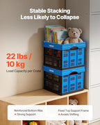 VEVOR Plastic Collapsible Storage Bins, 25L 3 Packs, Stackable Folding Storage Crates with Handles, Holds 22 lbs Per Bin, Foldable Heavy Duty Containers, Space-Saving Baskets, for Home Organizing - size: 25L-Blue-3PC