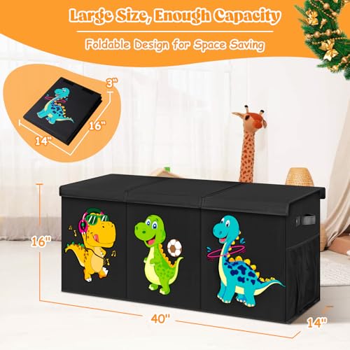 Beadsky Extra Large Toy Box, Collapsible Toddlers Toy Chest Kids Storage Organizer, Dinosaur Bin Boxes Storage Basket with Lids for Boys, Girls, Living Room, Nursery, Playroom, 40"x14"x16", Black - color: Black