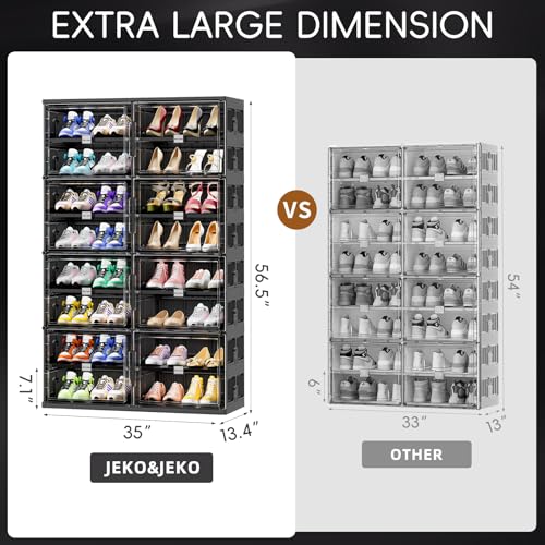 JEKO&JEKO 8 Tiers Foldable Shoe Rack Organizer Cabinet for Closet Entryway, Large Collapsible Shoe Storage Box with Magnetic Doors (Black) - color: Double-row, size: 8 Tiers