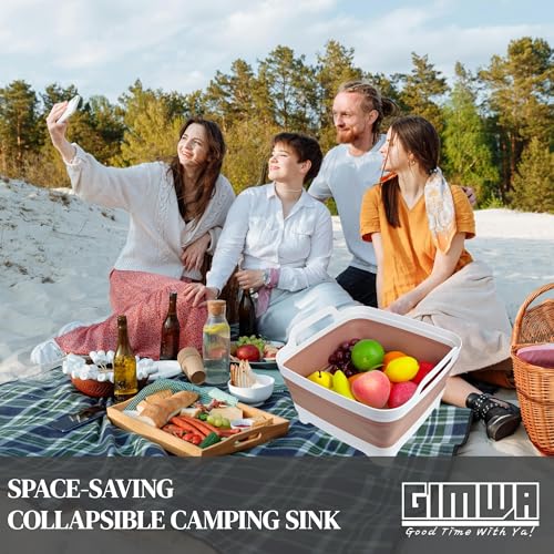 GIMWA Collapsible Wash Basin for Baby Bottles - 2.4 Gallons Portable Wash Bin for RV Camping Sink, Space-Saving Dish Tub (Mocha) - color: Mocha