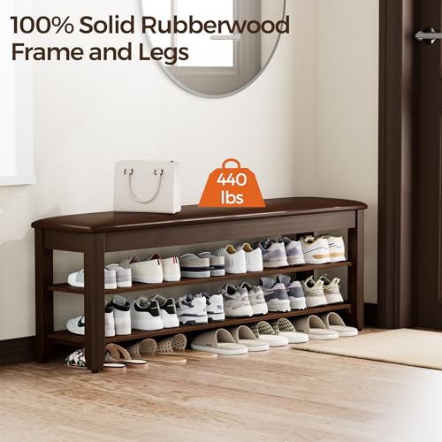 Homleke Shoe Rack Bench with Flip-Top Storage, Solid Wood Entryway Bench with Cushion, Adjustable Shelf, for Hallway, Mudroom, Closet – Walnut, 47.2" - color: Walnut, size: 47.2"