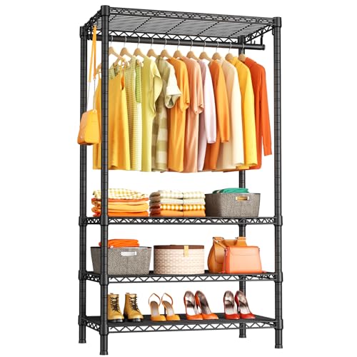 Ulif H4 Portable Closets, 4-Tier Metal Clothes Garment Rack for Bedroom and Cloakroom, Clothing Closet Storage and Organizer Wardrobe, 35.4" W x 14" D x 76.4" H, Black - color: Black, size: H4