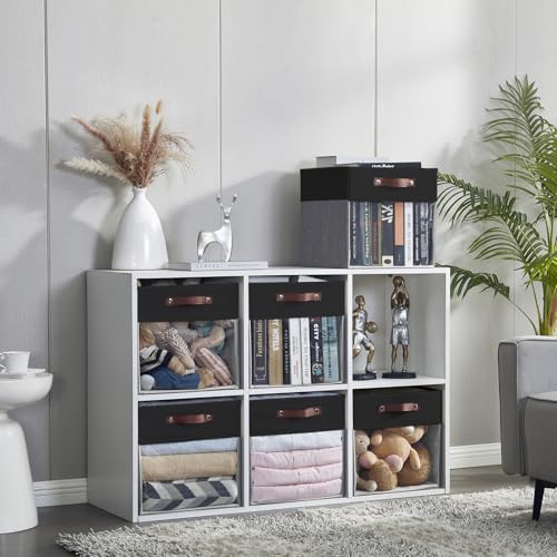 Bagnizer Storage Cubes, 4 Pack Linen Foldable Storage Bins (13 x 13 inch) with Clear Window and Handles, Fabric Organizer for Shelf Closet, Clothes, Books - (Gray and Black) - color: Gray / Black, size: 13 x 13 x 13