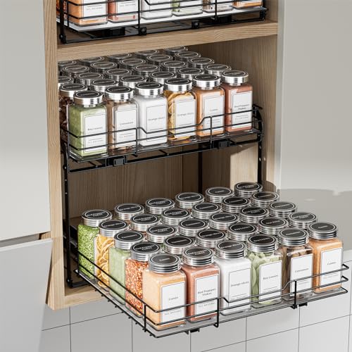 BOIVSHI 2-Tier Pull Out Spice Rack, Spice Rack Organizer, Pull Out Spice Racks for Inside Cabinets, Height Adjustable Heavy Duty Metal Basket for Inside Cabinet & Pantry (13.5''Wx10.5''Dx9.5''H) - size: 2 Tier,13.5''Wx10.5''Dx9.5''H