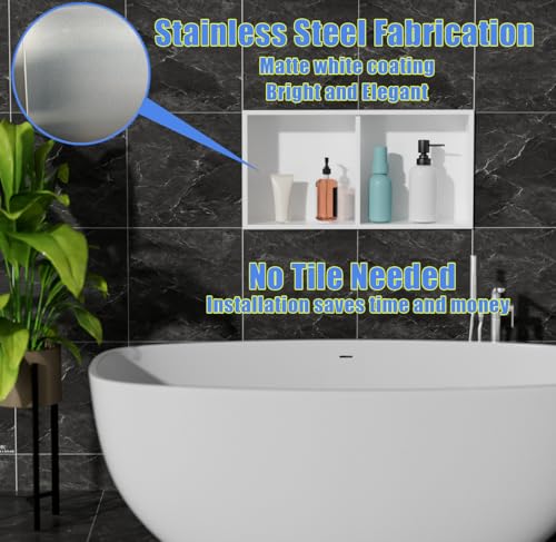 Recessed Wall Niche for Shower Room Storage,Double-Layer Shelves,Wall Insert Tile Ready,Stainless Steel(White, 24 * 12 in) - color: White, size: 24 * 12 in