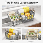 SNTD Dish Drying Rack - Extendable Dish Rack, Large Sink Drying Dish Drainer for Kitchen Counter, Stainless Steel Dish Strainer with Utensil Holder (Grey) - color: Gray