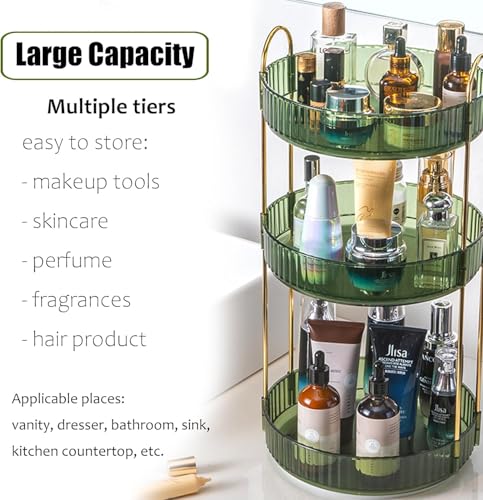 Rotating Makeup Organizer Countertop 3 Tier Lazy Susan Trays Clear Skincare Perfume Storage for Bathroom Counter Vanity, Green Gold - color: Green, size: 3 Tier