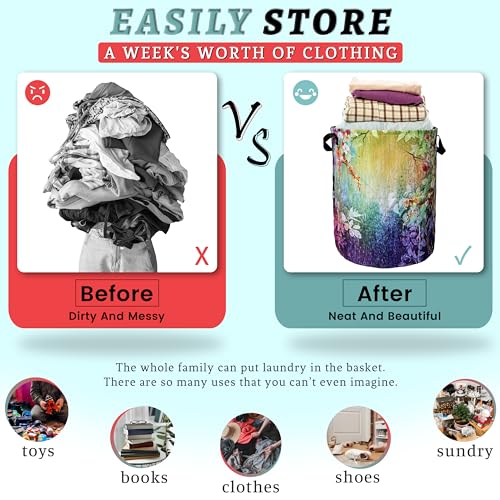 Abstract Watercolor Flowers Laundry Basket Foldable With Handles Tote Bag Oxford Cloth Colorful Laundry Hamper Clothes Storage Bucket Toy Organizer 18.9"x16.5"For Bathroom/Laundry/Bedroom - color: Beautiful Flowers Watercolor Floral